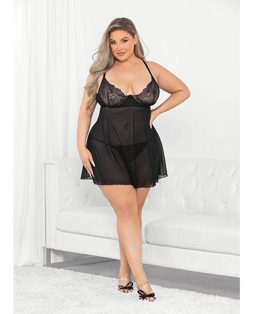 Raised Embroidery Lace Babydoll Black 3x - LUST Depot