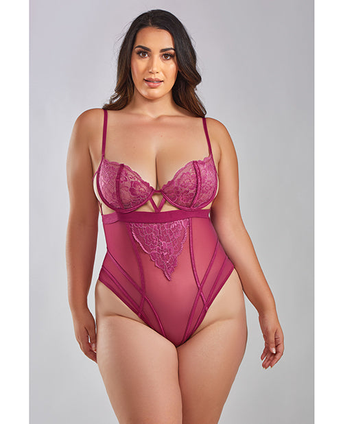 Quinn Cross Dyed Galloon Lace & Mesh Teddy Wine 3x - LUST Depot