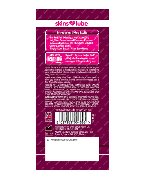 Skins Excite Water Based Lubricant - 5 Ml Foil - LUST Depot