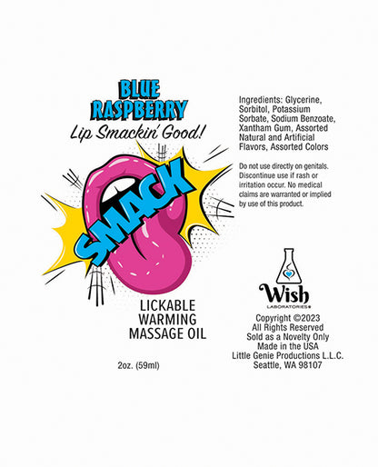 Smack Warming Massage Oil - 2oz Blue Raspberry - LUST Depot
