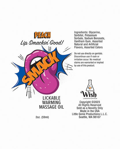 Smack Warming Massage Oil - 2 Oz Peach - LUST Depot