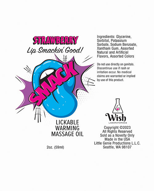 Smack Warming Massage Oil - 2 Oz Strawberry - LUST Depot