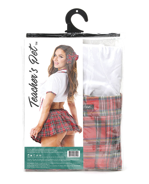 Teacher's Pet Ms Honor Student School Girl Tie Top, Pleated Skirt, Neck Tie & Hair Bow Red O/s - LUST Depot