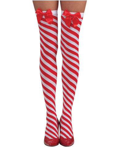 Candy Cane Thigh Highs Red-white O-s - LUST Depot