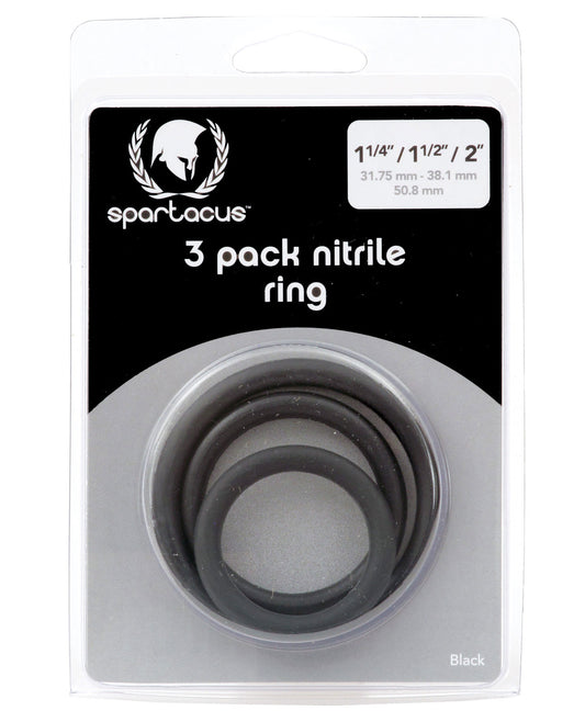 Spartacus Nitrile Cock  Ring Set - Black Pack Of 3 - LUST Depot