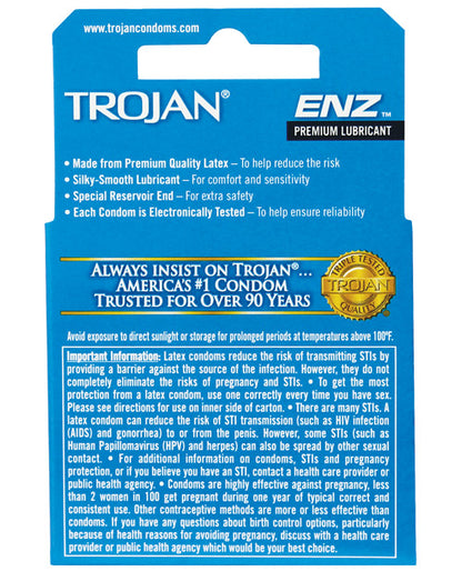 Trojan Enz Lubricated Condoms - Box Of 3 - LUST Depot