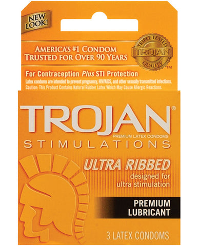 Trojan Ultra Ribbed Condoms - Box Of 3 - LUST Depot