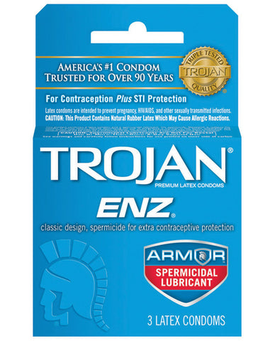 Trojan Enz Spermicidal Lubricated Condoms - Box Of 3 - LUST Depot