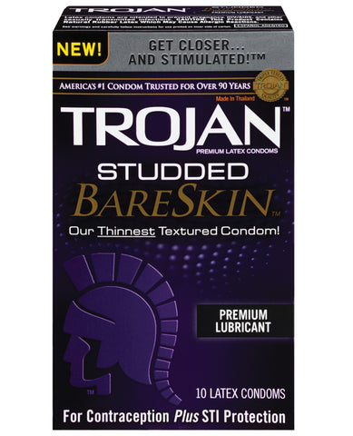 Trojan Studded Bareskin Condoms - Box Of 10 - LUST Depot