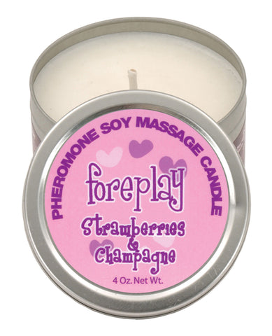 Foreplay Pheromone Soy Massage Candle - 4 Oz Strawberries & Champagne - LUST Depot