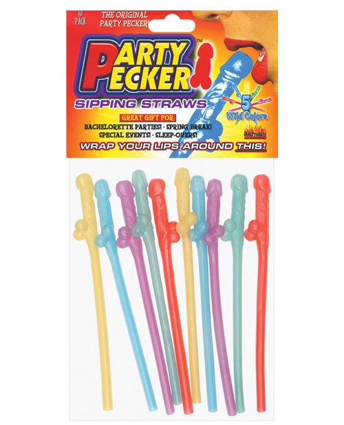 Party Pecker Straws - Asst. Colors Pack Of 10 - LUST Depot
