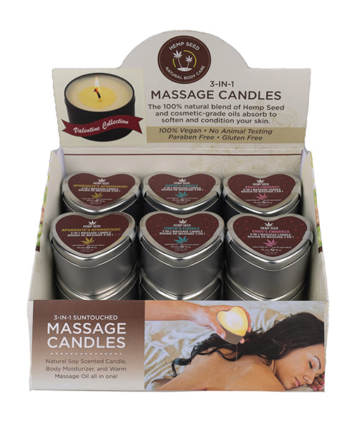 Earthly Body 2024 Valentines 3 In 1 Massage Heart Candle Display W/tester - 3 Scents Display Of 12