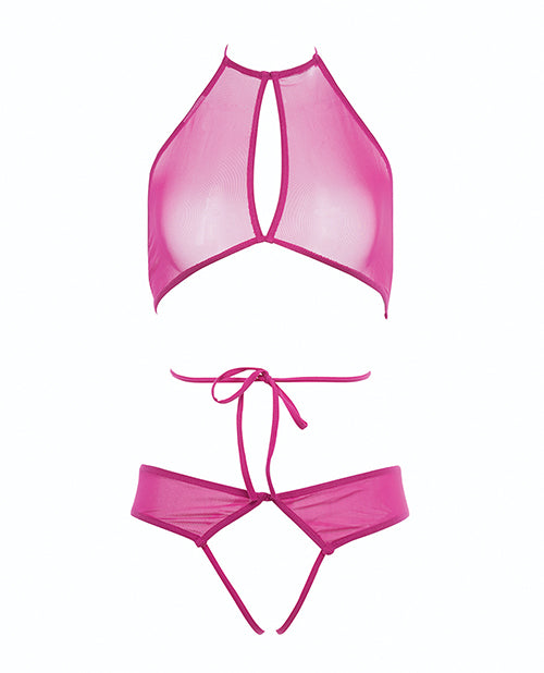 Allure Marley Mesh Peek A Boo Top & Open Panty Hot Pink L/xl - LUST Depot
