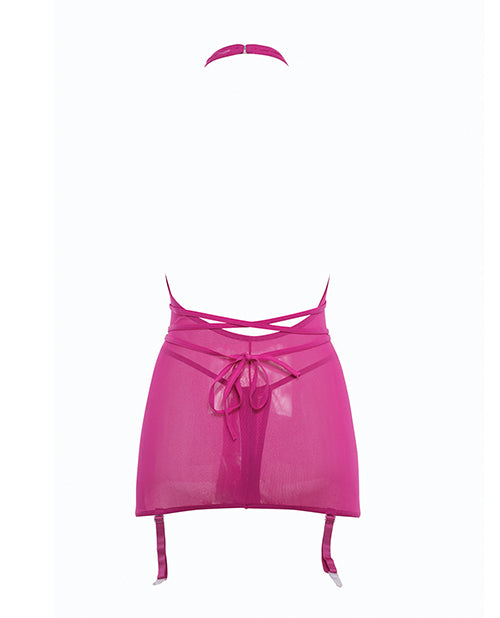 Allure Savannah Sheer Mesh Garter Dress & Open Thong Hot Pink L/xl - LUST Depot