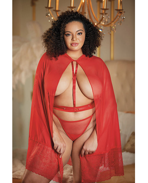 Allure Lace & Mesh Cape W-attached Waist Belt (g-string Not Included) Red Qn - LUST Depot