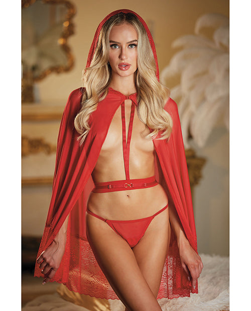 Allure Lace & Mesh Cape W-attached Waist Belt (g-string Not Included) Red O-s - LUST Depot