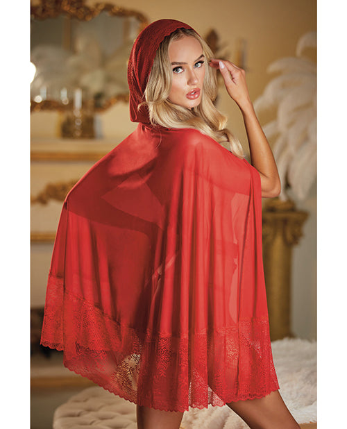 Allure Lace & Mesh Cape W-attached Waist Belt (g-string Not Included) Red O-s - LUST Depot