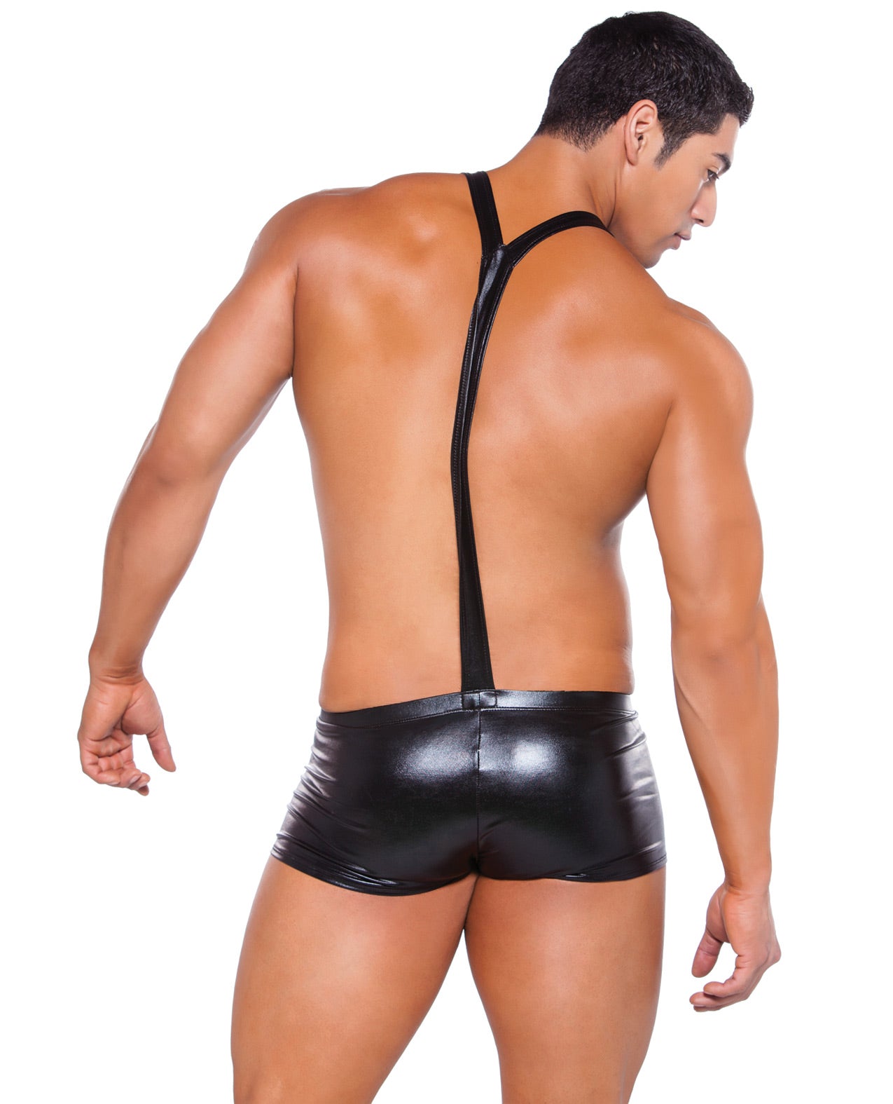 Zeus Wet Look Suspender Shorts Black O-s - LUST Depot