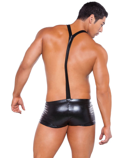 Zeus Wet Look Suspender Shorts Black O-s - LUST Depot