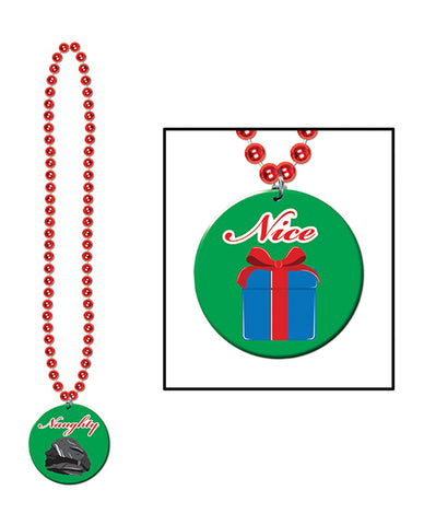 Holiday Beads W/naughty Or Nice Medal - Green/red - LUST Depot