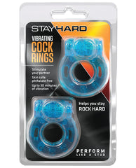 Blush Stay Hard Vibrating Cock Ring 2 Pack - Blue - LUST Depot