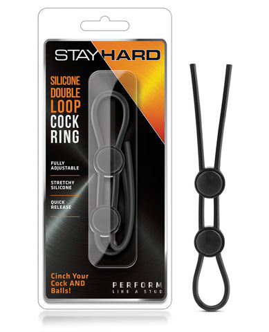 Blush Stay Hard Silicone Double Loop Cock Ring - Black - LUST Depot