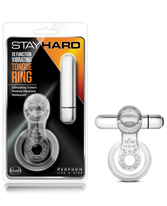 Blush Stay Hard Vibrating Tounge Ring - 10 Function Clear - LUST Depot