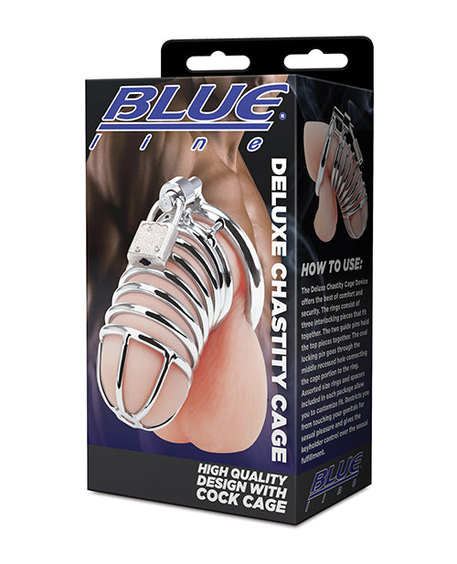 Blue Line Deluxe Chastity Cage - Silver - LUST Depot
