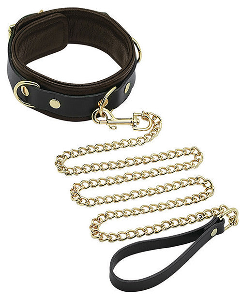 Spartacus Collar & Leash - Brown Leather W-gold Accent Hardware - LUST Depot