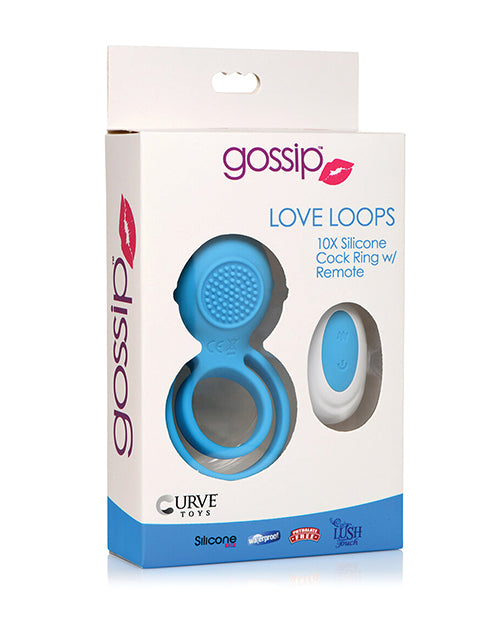 Curve Toys Gossip Love Loops 10x Silicone Cock Ring W/remote - Azure - LUST Depot