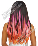Long Straight Layered 3 Pc Hair Extensions - Magenta-neon Pink-orange - LUST Depot
