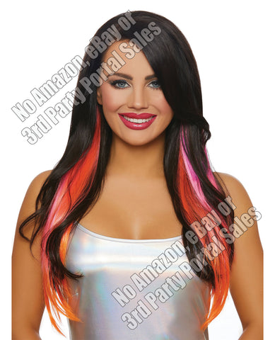 Long Straight Layered 3 Pc Hair Extensions - Magenta-neon Pink-orange - LUST Depot