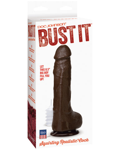 Bust It Squirting Realistic Cock W-1 Oz Nut Butter - Black - LUST Depot