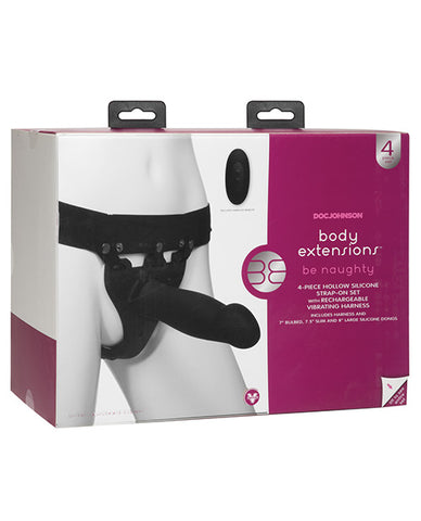 Body Extensions Be Naughty Vibrating 4 Piece Strap On Set - Black - LUST Depot