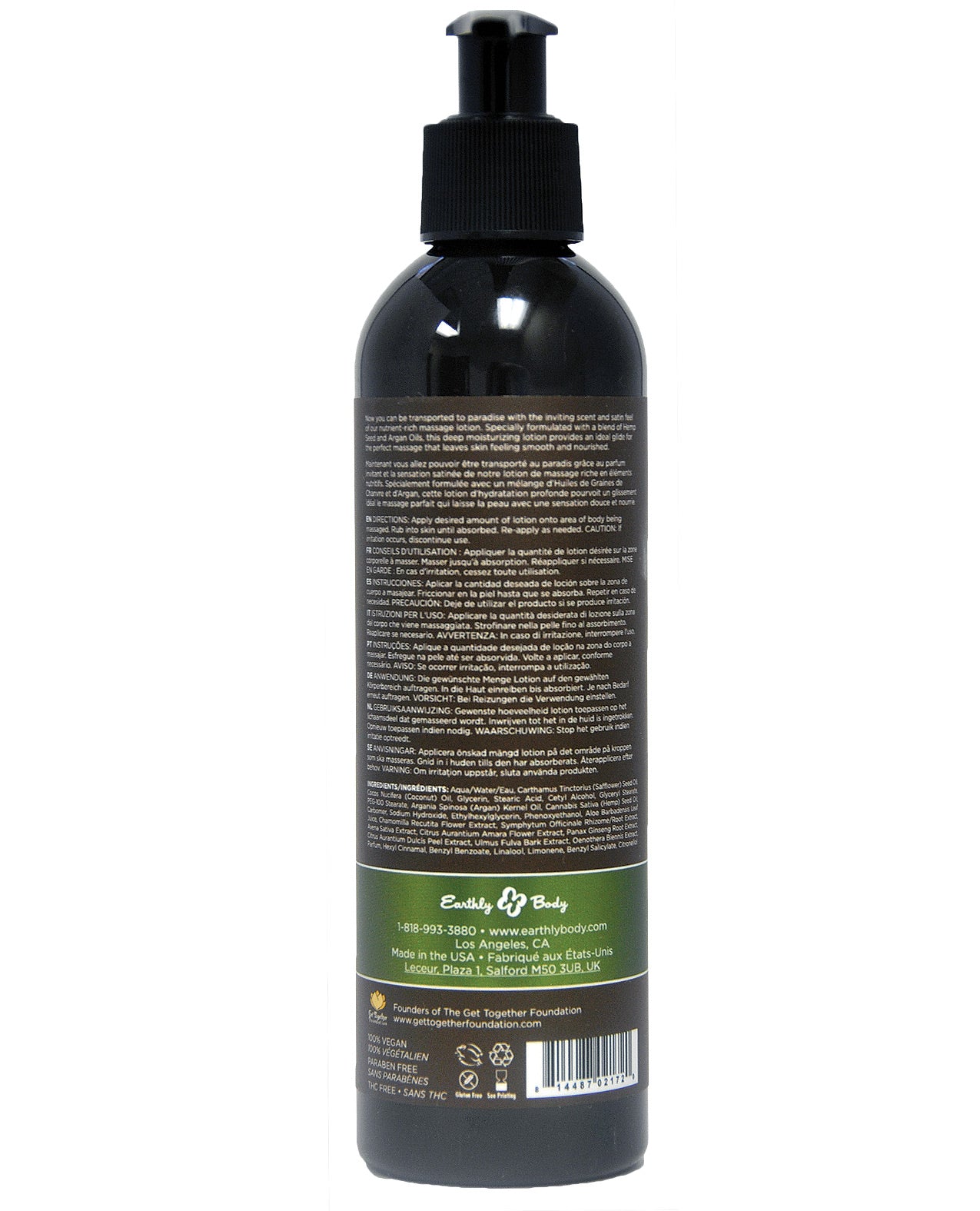 Earthly Body Hemp Seed Massage Lotion - 8 Oz Naked In The Woods - LUST Depot