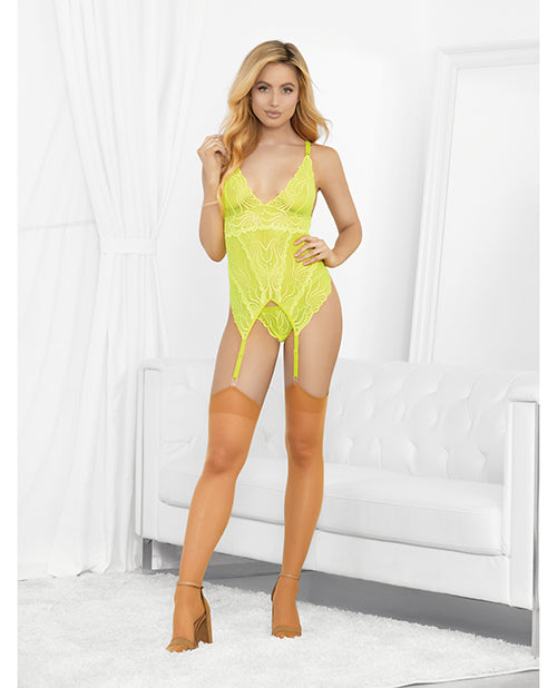 Neons Bustier W-nude Hose & G-string Neon Lime Xl - LUST Depot