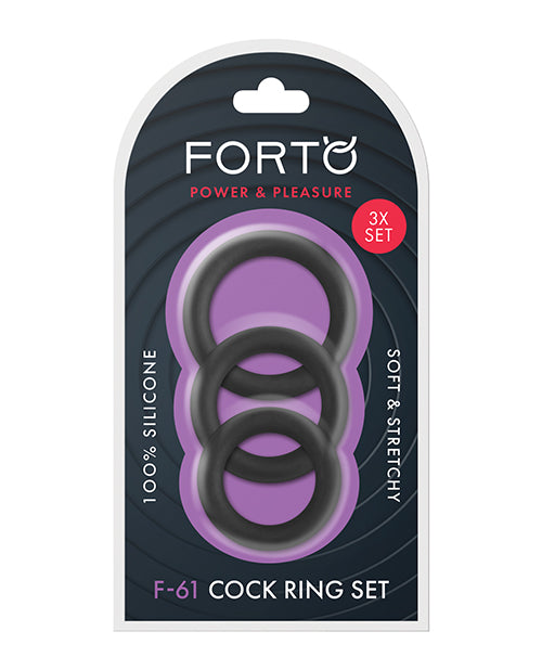 Forto F-61 Liquid 3 Piece Cock Ring Set - Black - LUST Depot