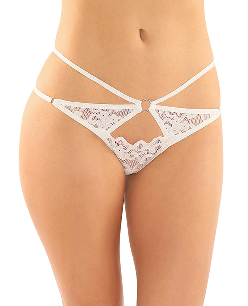 Jasmine Strappy Lace Thong W/front Keyhole Cut Out White L/xl - LUST Depot