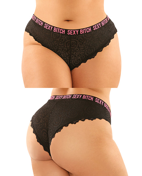 Vibes Buddy Sexy Bitch Lace Panty & Micro Thong Black-pnk Qn - LUST Depot