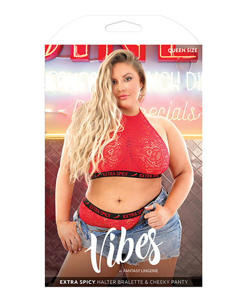 Vibes Extra Spicy Halter Bralette & Cheeky Panty Chili Red Qn - LUST Depot