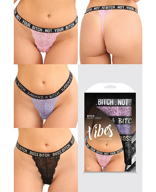 Vibes Bitch 3 Pack Lace Panty Assorted Colors O-s - LUST Depot