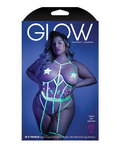 Glow Black Light Embroidered Cupless Garter Teddy (pasties Not Included) Neon Chartreuse Qn - LUST Depot
