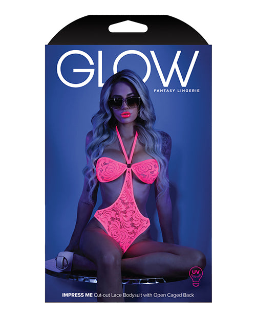 Glow Black Light Halter Bodysuit W-open Sides Neon Pink L-xl - LUST Depot
