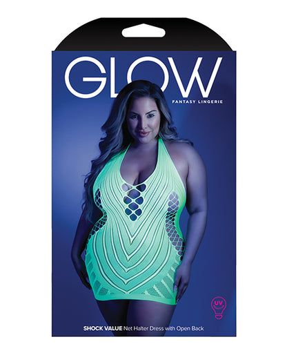 Glow Black Light Net Halter Dress Neon Green Qn - LUST Depot