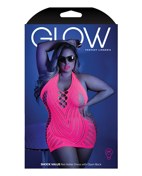 Glow Black Light Net Halter Dress Neon Pink Qn - LUST Depot