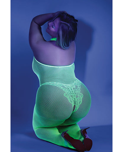 Glow Black Light Crotchless Bodystocking Neon Green Qn - LUST Depot