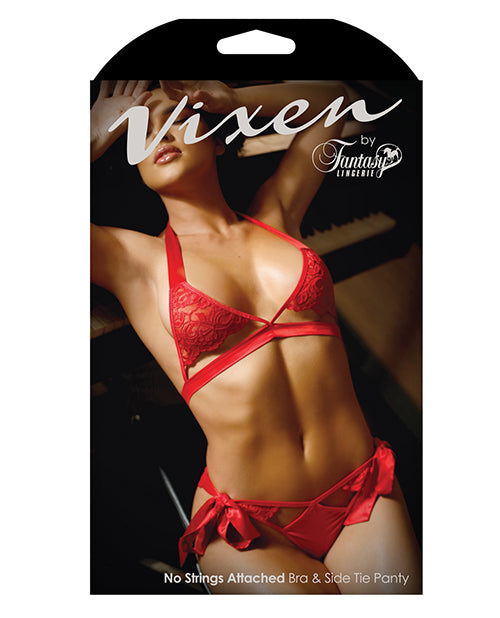 Vixen Cutout Lace Bra & Side Tie Panty Red O-s - LUST Depot