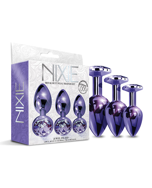 Nixie Metal Butt Plug Trainer Set W-inlaid Jewel - Purple Metallic - LUST Depot