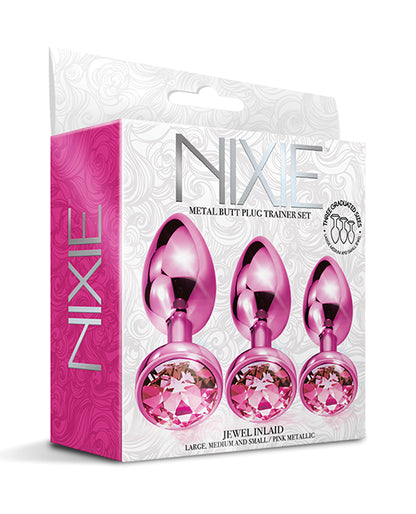 Nixie Metal Butt Plug Trainer Set W-inlaid Jewel - Pink Metallic - LUST Depot