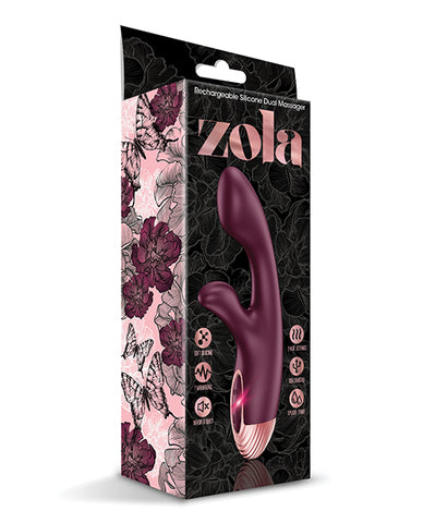 Zola Rechargeable Silicone Dual Massager - Burgundy-rose Gold - LUST Depot